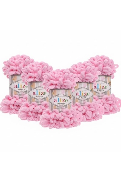 Alize Puffy El Örgü İpliği- 185 Pembe Parmak Örgü İpi 9mt 100gr.