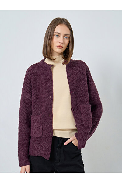 Styli Burgundy Regular Fit Chunky Knit Cardigan