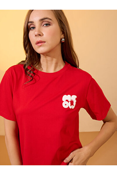 Globus By Styli Red Round Neck Graphic Print Oversized T-Shirt