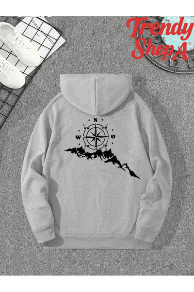 Flow touch Compass and Mountain Printed Outdoor Hoodie