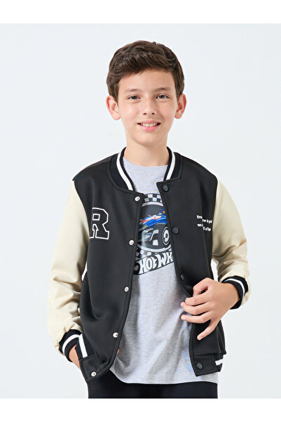 Styli Teens Black Color Block Bomber Jacket
