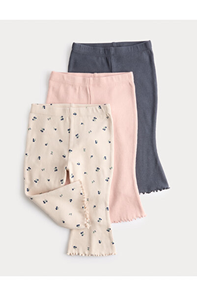 Marks & Spencer 3’lü Pamuk Karışımlı İspanyol Paça Tayt Seti (0‑3 Yaş)