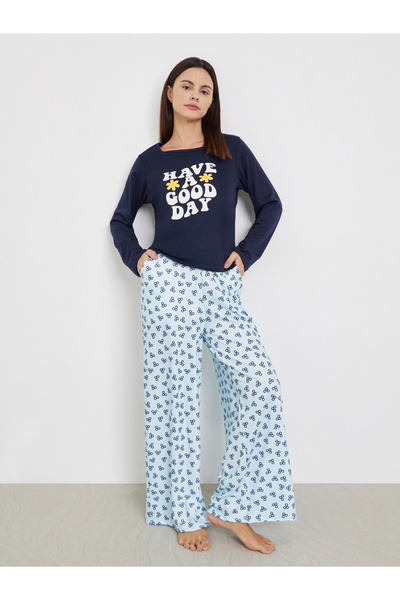 Styli Graphic Print T-Shirt and Long Pyjama Set