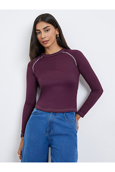 Styli Contrast Stitch Plain Raglan Sleeve Fitted T-Shirt