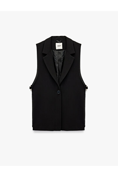 Koton Buttoned Sleeveless Vest with Wide Collar and Metal Accessory Detail