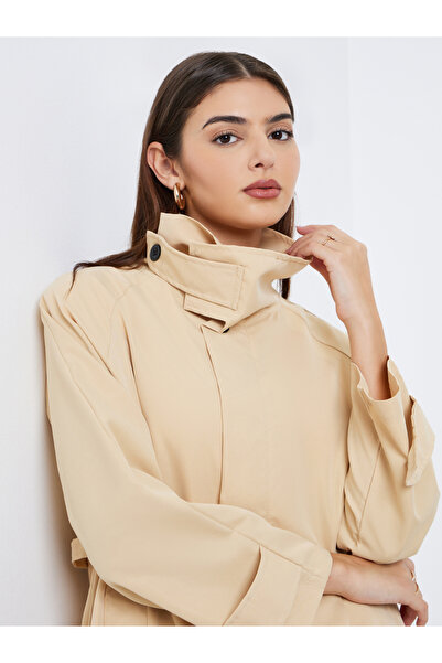 Styli Beige Longline Utility Trench Jacket