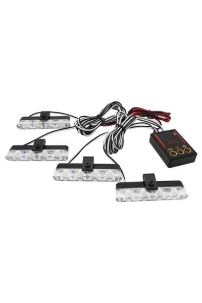 lumixauto Set de 4 lumini stroboscopice LED galbene cu telecomandă – 4 LED-uri/unitate, 12V automat