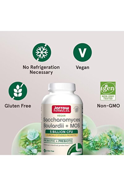 Jarrow Formulas Saccharomyces Boulardii + MOS, 5 Billion per Capsule, 90 Vegan Capsules (200 g) - Lo