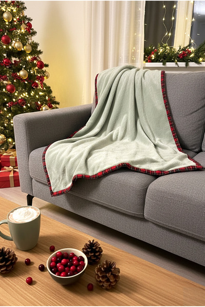 FH finehome Plaid Piped Throw Blanket 130X150Cm