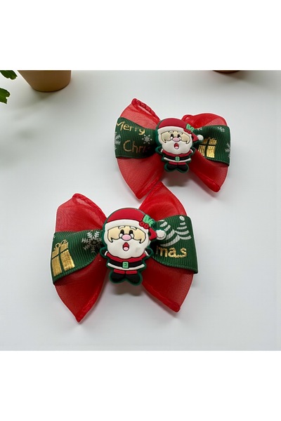 ALS Tasarım Dünyası Red Santa Claus Themed Christmas, New Year, Clip-On Hairpin