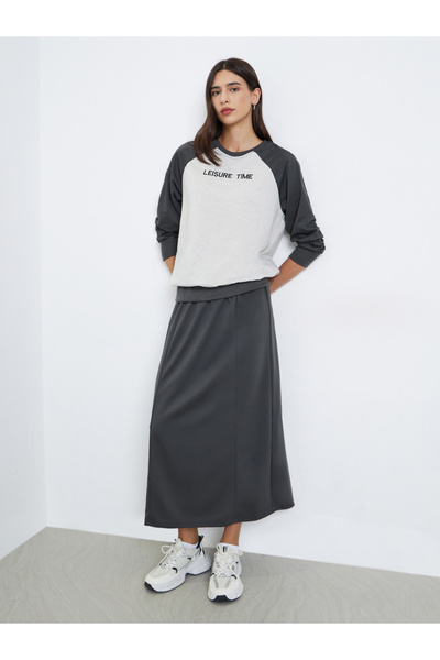 Styli Color Block Slogan Sweatshirt and Skirt Co-Ords