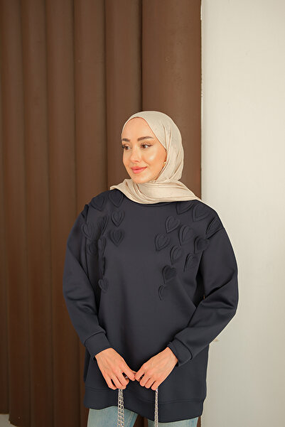 LOCCO Women's Heart Detailed Tunic Navy Blue