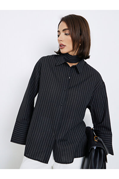 Styli Black Pinstripe Long Sleeve Shirt