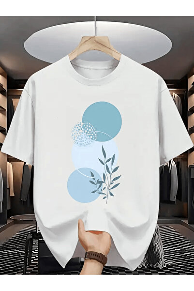 Flow touch Abstract Circle and Plant Motif T-Shirt