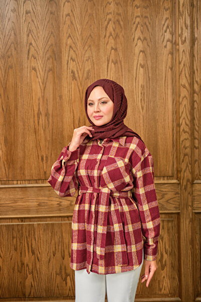 LOCCO Women's Plaid Pattern Shirt Claret Red