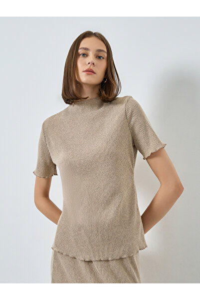 Styli Beige Ribbed Knit Top and Skirt Co-ords