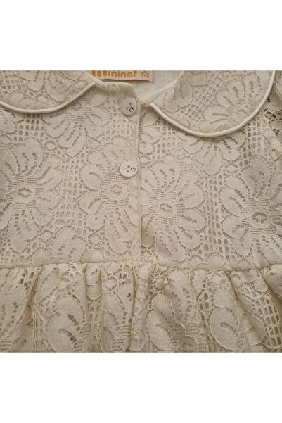 Uğur bebe 3 Years Old Ecru Color 70% Cotton Lined Guipure Girl's Dress – Lace, Stylish and Special Occasion Model