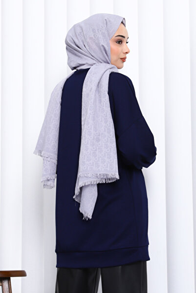 İmajButik Navy Blue Modal Tunic with Scarf Accessories