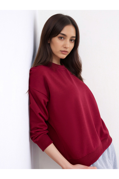Styli Burgundy Oversized Sweatshirt