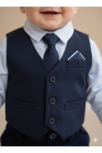 Cassiope Baby Navy Blue Baby Boy Suit Vest-Tie-Pants-Shirt