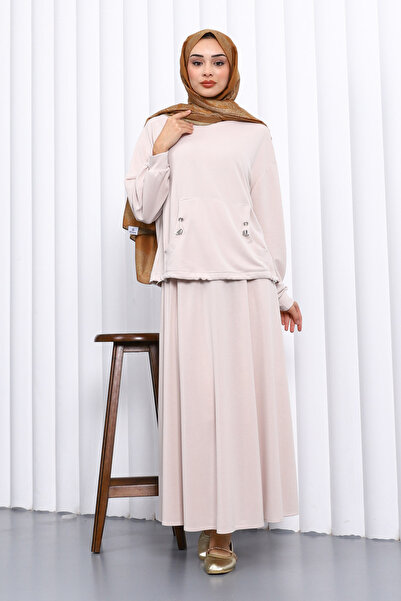 İmajButik Stone Pocket Blouse Skirt Set