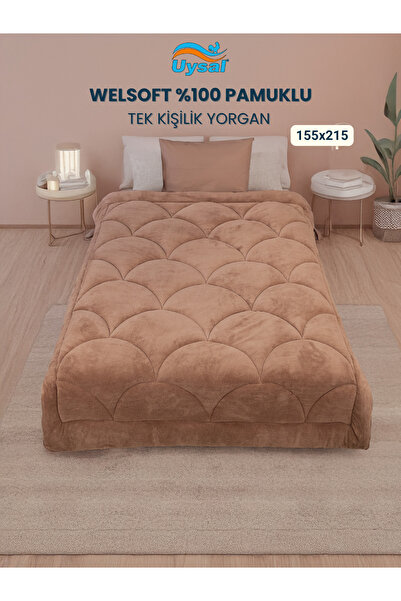 UYSAL WELSOFT AKFİL MİDYE DESEN KAHVERENGİ TEK KİŞİLİK YORGAN 155x215