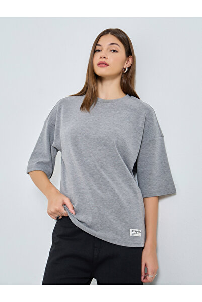 Styli Oversized Grey Knitted T-Shirt
