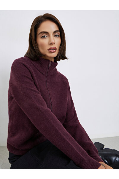 Styli Burgundy Regular Fit Zip-Up Sweater