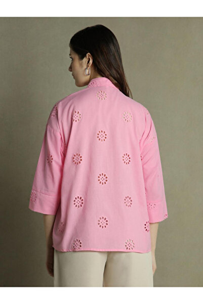 Dennis Lingo By Styli Pink Relaxed Fit Schiffli Casual Shirt