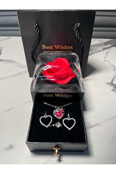Puffly Hediyelik Lüx Takı Kutusu Çekmeceli Güllü Kolye Yüzük Küpe