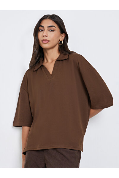 Styli Brown Soft Touch Relaxed Fit Polo T-Shirt