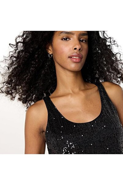 The Drop Risa sequin tank top for women, black, size S,