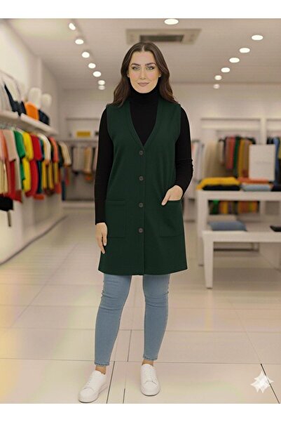 Kuraff Giyim Classic Style Glorya Fabric Women's Long Vest with Pockets