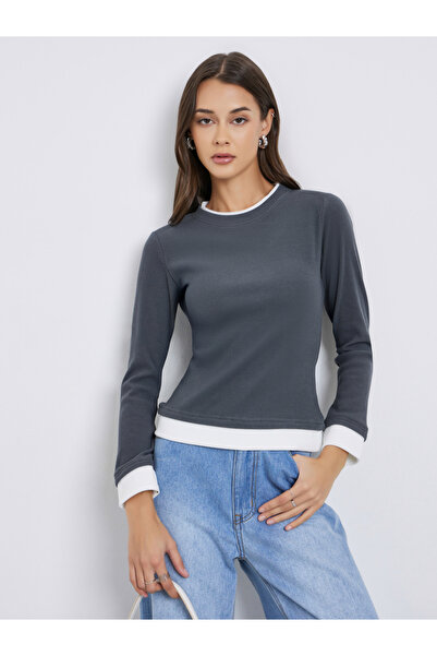 Styli Grey Contrast Tim Long Sleeve Top