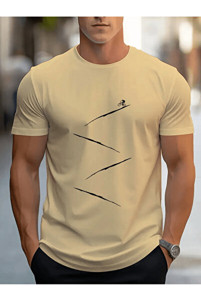 Flow touch Bicycle and Skew Lines Printed T-Shirt