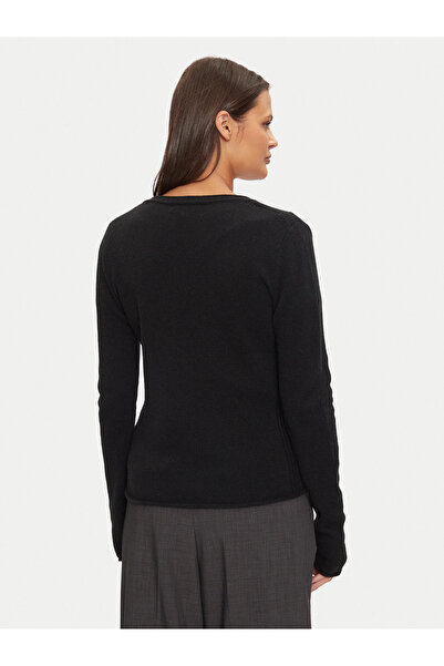 Tommy Hilfiger Women's Regular Fit Pure Wool V-Neck Long Sleeve Black Sweater Ww0Ww43505-Bds