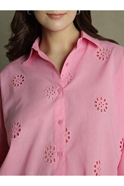 Dennis Lingo By Styli Pink Relaxed Fit Schiffli Casual Shirt