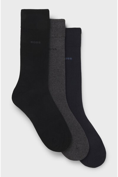 BOSS Men's Soft and Breathable Cotton Long Black Socks 50558589-963