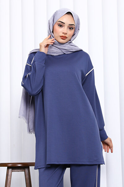 İmajButik Indigo B Piped Modal Set with Tunic Pants