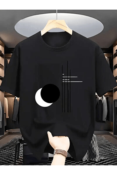 Flow touch تي شيرت هلال هندسي تجريدي مطبوع