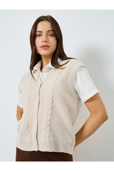 Styli Beige Cable Knit Vest Top