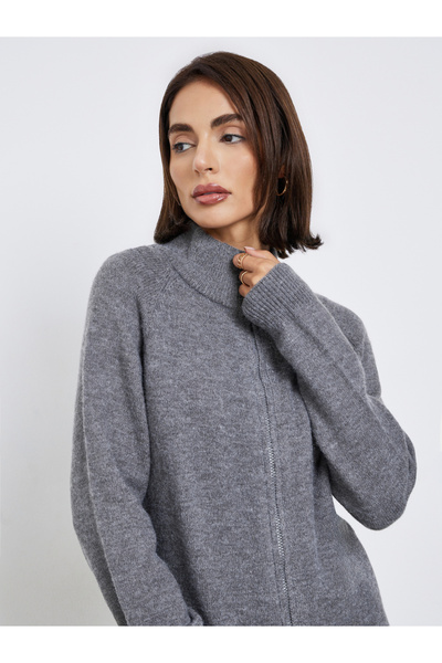 Styli Charcoal Grey Regular Fit Knit Cardigan