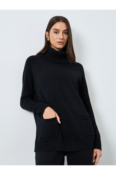 Styli Black Roll Neck Longline Sweater