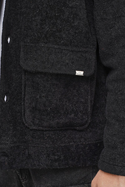 Butik Trend Biz Oversized Shirt Collar Buttoned Men's Fleece