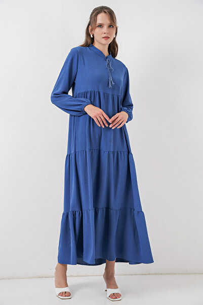 Bigdart T1627 Collar Lace-Up Dress - C. Cobalt
