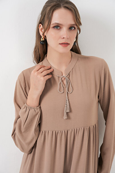 Bigdart T1627 Collar Lace-Up Dress - Y.Beige