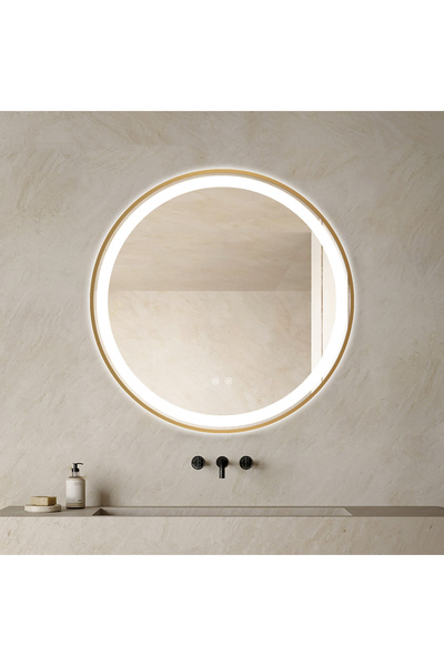 ELİT'S Oglindă rotundă LED 70 cm cu ramă aurie roz – Model ESN06