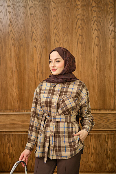 LOCCO Women's Plaid Pattern Shirt Brown