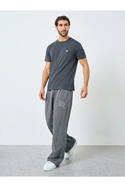 Styli Men Grey Embroidered Eagle Cotton T-Shirt