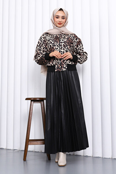 İmajButik Black Leopard Patterned Jacket Skirt Suit